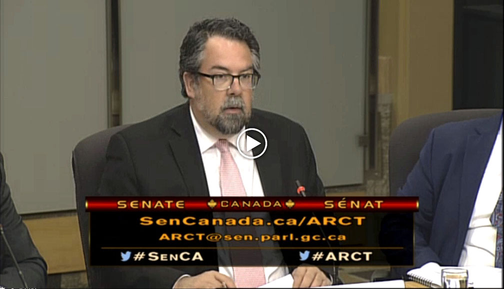 Wayne Walsh, the director general of northern affairs at the northern strategic policy branch of the Department of Crown-Indigenous Relations and Northern Affairs, at a hearing held May 7 by the special Senate committee on the Arctic. He told committee members that the federal government, when it implemented devolution in the Northwest Territories, may have inadvertently erased the Government of Nunavut's power to regulate wildlife in danger of extinction. (SCREEN SHOT)

