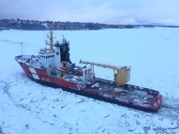 The CCGS Samuel Risley will sail to Greenland in July for its first trip to the Arctic. The vessel is pictured here breaking ice in Ontario waters, in March 2017. 
(PHOTO SUBMITTED BY CANADIAN COAST GUARD) 