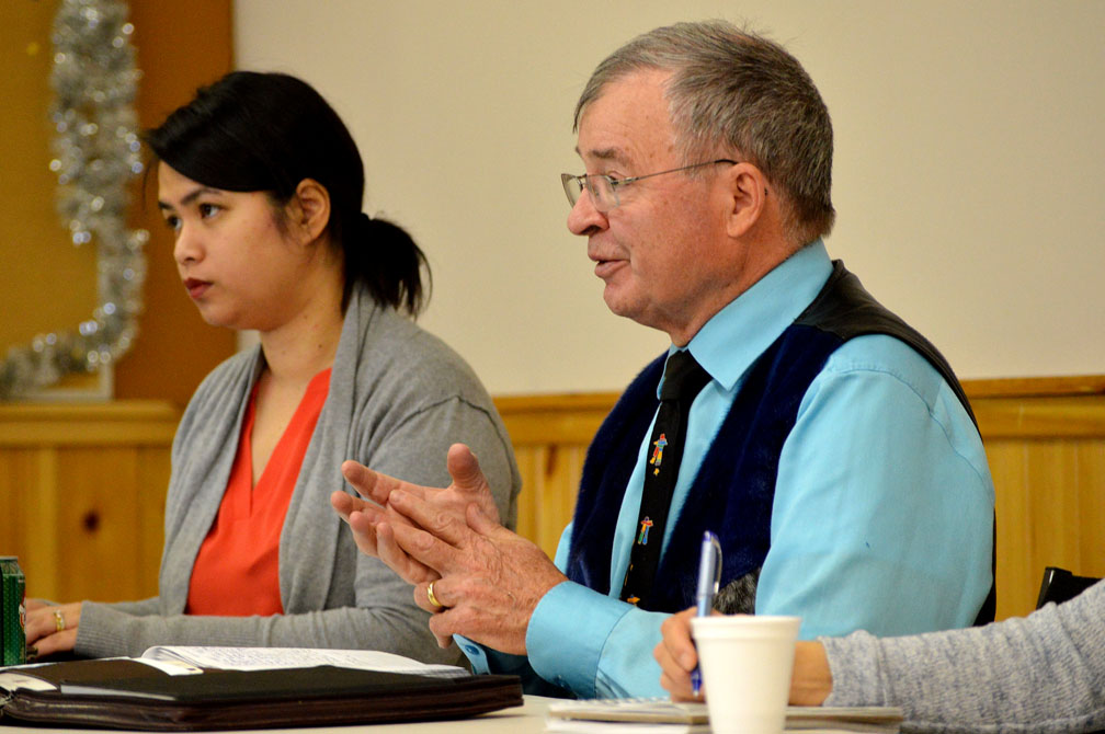 Senator Dennis Patterson, seen here in Iqaluit during a meeting about the impending legalization of recreational cannabis in February, says the territory is unprepared for the social harms that could come with legalization. (PHOTO BY STEVE DUCHARME)