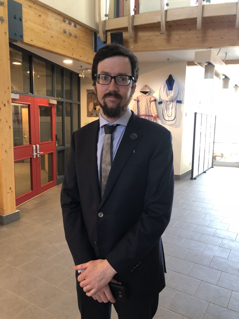 John Main, chair of the caucus of regular MLAs, stands in the foyer of the Nunavut legislature on June 12, shortly after making a notice of motion that would topple Paul Quassa's premiership. (PHOTO BY JANE GEORGE)