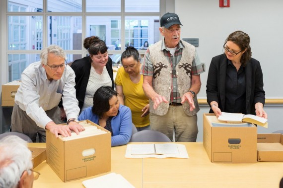 From left: Jay Satterfield (chief archivist at Dartmouth Library), Elsa Cencig, Rhoda Kokiapik, Nancy Palliser, William Fitzhugh (Smithsonian Institution archeologist) and Susan Lofthouse. (PHOTO COURTESY OF AVATAQ)