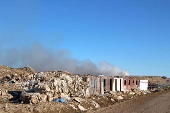 Iqaluit's landfill caught fire around 5:30 p.m. on Wednesday, July 11. (PHOTO BY BETH BROWN)