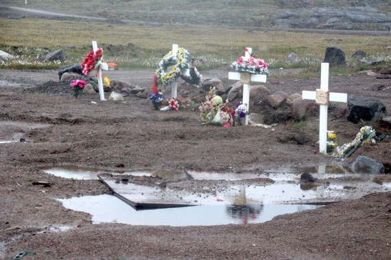City of Iqaluit officials cite summer rain as a reason for waterlogged gravesites like this one. (PHOTO BY BETH BROWN)