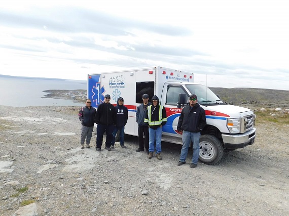 First responders in Kangirsuk pose in front of their community's new ambulance, one of nine new vehicles across Nunavik thanks to a $1.9 million investment through Quebec’s Ministry of Health. The new vehicles are adapted to the North, with four-wheel drive and larger, heated compartments. Kangiqsujuaq, Salluit, Inukjuak, Akulivik, Umiujaq, Quaqtaq, Kangiqsualujjuaq, Kangirsuk, and Puvirnituq received the new vehicles this month, while Ivujivik, Aupaluk, Tasiujaq and Kuujjuaq are expected to receive new vehicles by 2019. (PHOTO COURTESY OF NRBHSS) 