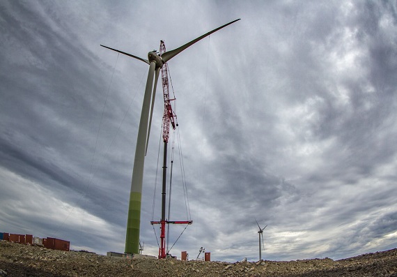 Glencore Raglan Mine in Nunavik is adding a second wind turbine. The nickel mine company erected its first turbine in 2014 with the help of Tugliq Energy. Now, the company said the two turbines should together produce about 10 per cent of the mine's energy. The new turbine should be in operation by September. (PHOTO COURTESY OF GLENCORE)