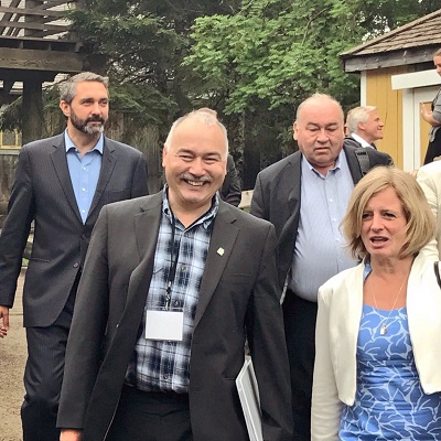 Premier Savikataaq, left, is pictured with other Canadian premiers in New Brunswick last month; clockwise from left, Yukon premier Sandy Silver, Northwest Territories premier Bob McLeod and Alberta premier Rachel Notley. (PHOTO COURTESY OF GN)