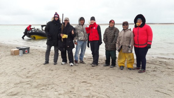 Gjoa Haven residents working as Inuit Guardians of the HMS Erebus and HMS Terror pose with David Reed, deputy high commissioner at British High Commission, along with federal environment minister Catherine McKenna and Nunavut Tunngavik President Aluki Kotierk, late last week. They visited Cambridge Bay and Gjoa Haven, as well as the site where the ships were found, to highlight joint ownership of Sir John Franklin artifacts between Canada and Inuit. (PHOTO COURTESY OF DAVID REED/TWITTER)