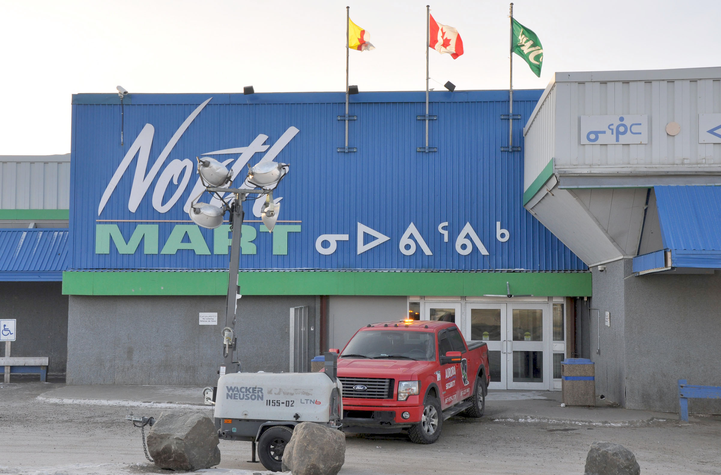 From the front, the Northmart store in Iqaluit appears undamaged on Nov. 9, a day after the fire that destroyed an adjacent warehouse and sent smoke throughout the main building where the Northmart pharmacy was located. The North West Co. said it would re-open the store on Saturday, Nov. 17. (PHOTO BY SARAH ROGERS)
